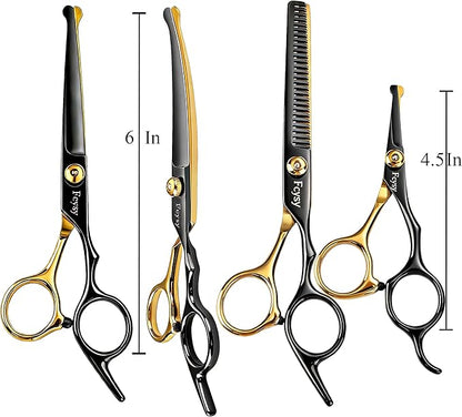 Dog Grooming Scissors Kit, Fcysy Professional Pet Shears for Cats at Home, Dog Grooming Tools with Curved & Straight Blades Scissors Thinning Shears Pet Supply Set