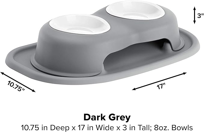 WeatherTech Double High Pet Feeding System w/Plastic Dog/Cat Bowls - 3" High Stand Dark Grey (PDHC0803DGDG)