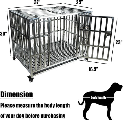 Confote 37/47 Inch Heavy Duty Dog Crate Metal Cage Kennel, High Anxiety Pet Cage with Lockable Wheels & Double Doors for Small Medium Large Dogs (SS-37)
