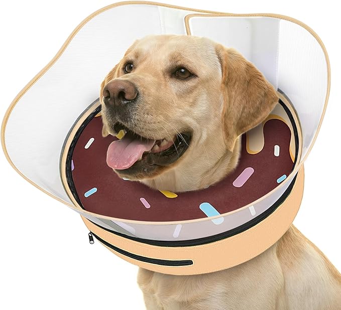 Supet Raised Inflatable Dog Cone After Surgery - Adjustable Recovery Donut Collar with Removable Shield to Stop Licking Wounds & Protect Stitches - Soft Dog Cone Alternative for Large Dogs (Brown,L)