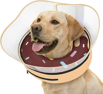 Supet Raised Inflatable Dog Cone After Surgery - Adjustable Recovery Donut Collar with Removable Shield to Stop Licking Wounds & Protect Stitches - Soft Dog Cone Alternative for Large Dogs (Brown,L)
