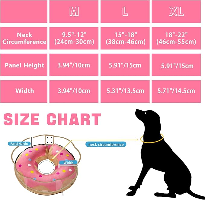 Inflatable Dog Cone Collar Soft Dog Cone Alternative After Surgery to Stop Licking for Large Medium Dogs Recovery Donut Cone Adjustable Neck Collar with Enhanced Anti-Licking Guard Shield,Donut Pink,M