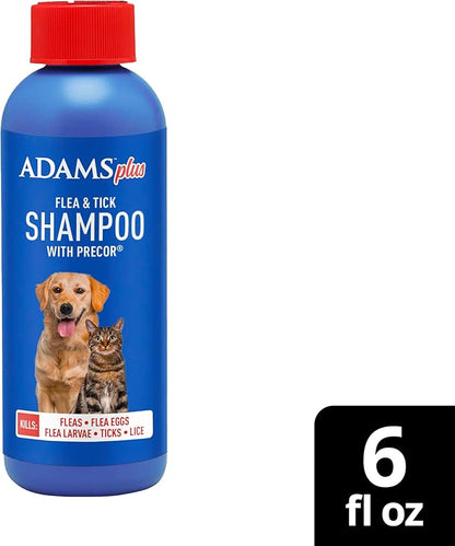 ADAMS Plus Flea & Tick Shampoo with Precor for Dogs, Cats, Puppies & Kittens, Flea Shampoo to Treat Flea Infestations, Kills Ticks, Fleas, Flea Eggs & Lice, Cleans and Conditions Coat, 6 Ounces