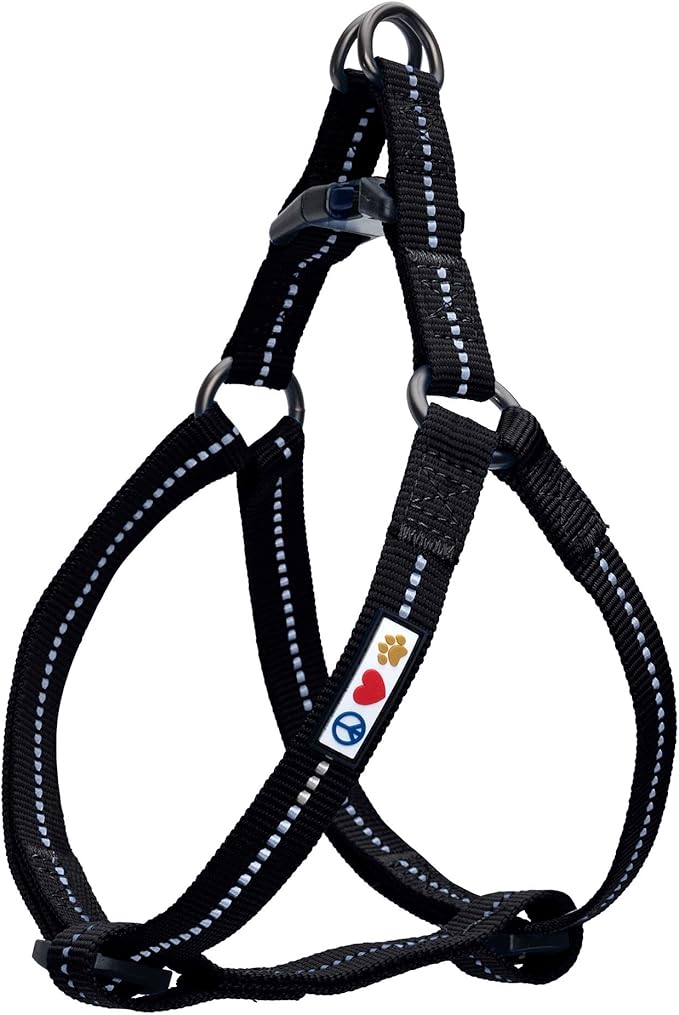 Pawtitas Recycled Reflective Step-in Dog Harness – Adjustable No-Pull Vest for Puppies to Seniors Safe & Comfortable S Black