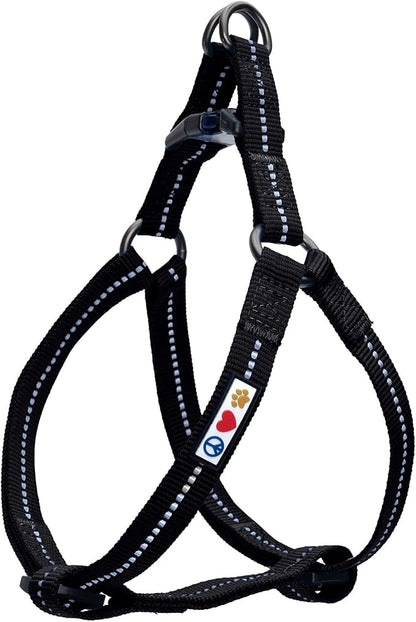 Pawtitas Recycled Reflective Step-in Dog Harness – Adjustable No-Pull Vest for Puppies to Seniors Safe & Comfortable M Black