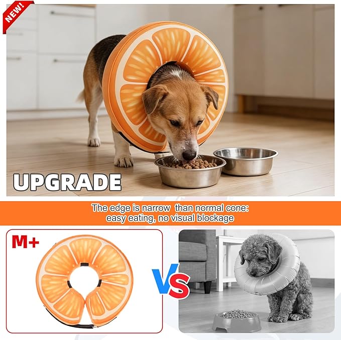KOOLTAIL Inflatable Dog Cone Collar, Soft Donut E Collar for Dogs After Surgery to Stop Licking Enhanced Alternative, Blow Up Pet Neck Pillow Recovery Adjustable Cone for Dog Cat,Upgrade Size,Orange M