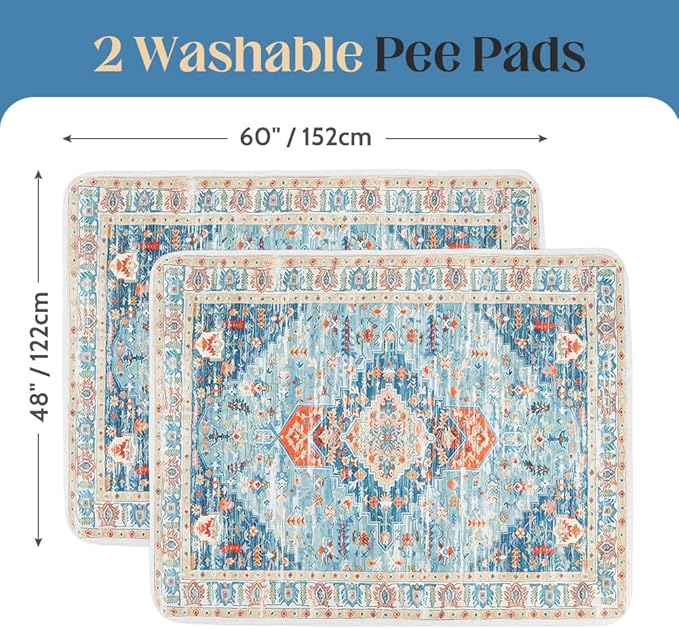 Washable Pee Pads for Dogs 2 Pack Reusable Puppy Training Pads 60"x48" Super Absorbent Waterproof Dog Training Pads, Non-Slip Potty Pads Whelping Pads Litter Mat Pet Supplies - Blue/Mix