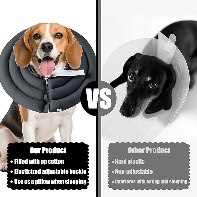 Soft Dog Cone Collar - Adjustable Recovery Cone for Large Dogs After Surgery to Stop Licking, Waterproof Elizabethan Protective Neck Donut Collar Alternative for Pet (Grey, XL)
