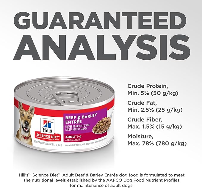 Hill's Science Diet Adult 1-6 Wet Dog Food, Beef & Barley, 5.8 oz. Cans, 24-Pack