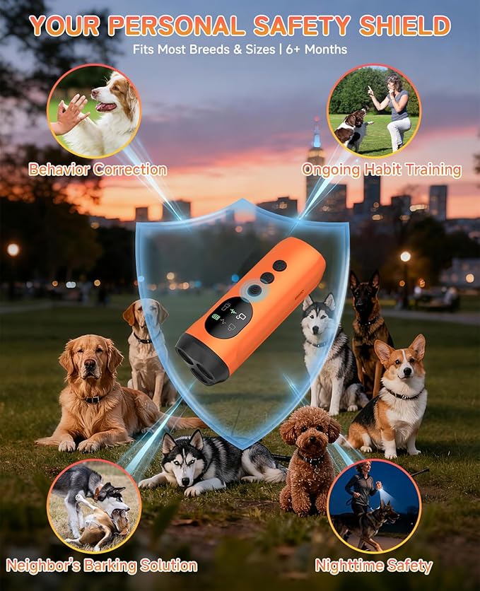 ATESON 3X Ultrasonic Dog Bark Deterrent, 50ft Long Range Anti Barking Device for Stubborn & Neighbor's Dog, Rechargeable Behavior Training Tool with Flashlight, Safe Humane for Indoor Outdoor Use