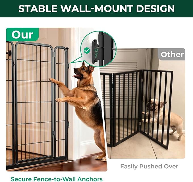 FXW Dog Gate Extra Wide Designed for Indoor Use, Adjustable Width Up to 111-inch Wide (45" H 4 Wire Panels for Large Dogs), Black
