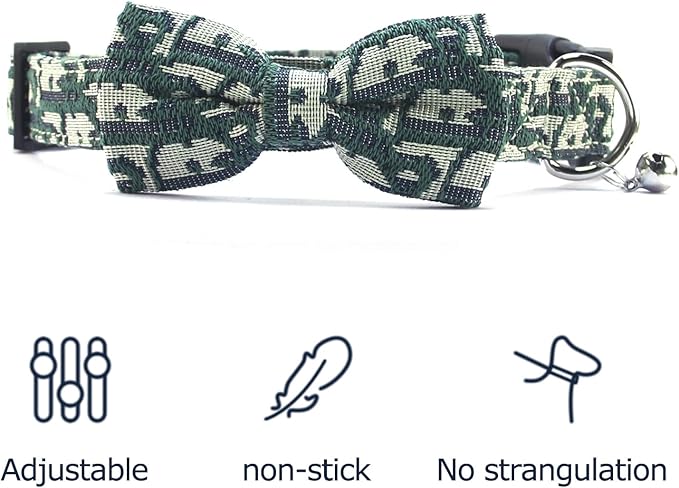 Bowtie Collars for Medium Dogs, Elegant Dog Bow Tie Collars, Dog Collars with Bowtie Adjustable 13.8"-17.7", Green, M
