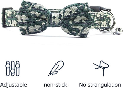Bowtie Collars for Medium Dogs, Elegant Dog Bow Tie Collars, Dog Collars with Bowtie Adjustable 13.8"-17.7", Green, M