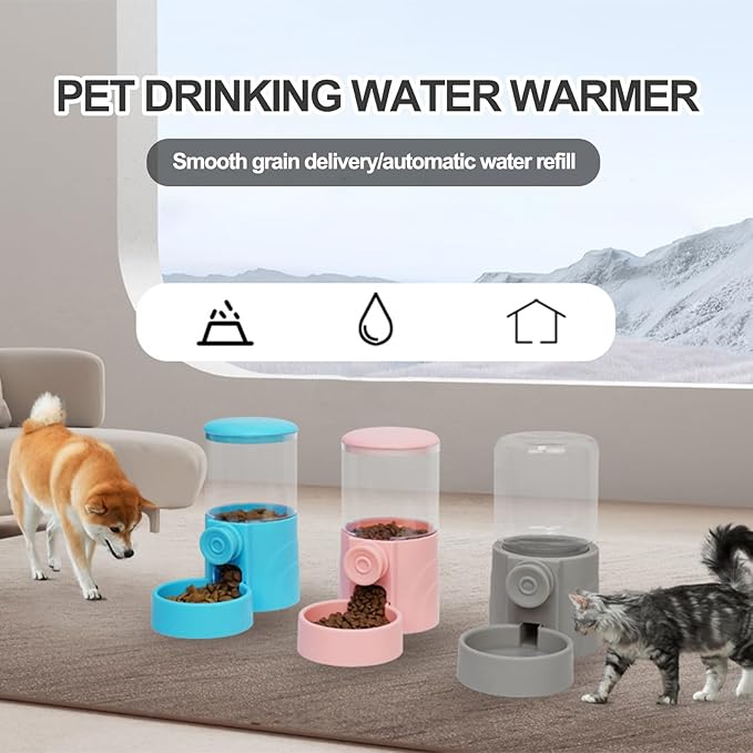 Pet Food Dispenser,Pet Water Dispenser,Automatic Pet Feeder,Rabbit Food Bowl,Water Dispenser Set for Bunny Kitten Guinea Pig Ferret Small Dog Grey 2