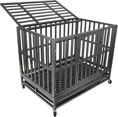 Confote 47Inch Heavy Duty Dog Kennel Strong Metal Dog Cage Pet Crate for Medium and Large Dogs with Four Lockable Wheels, Removeable Tray