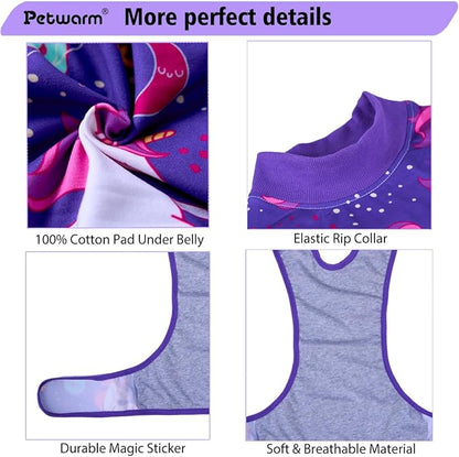 PetWarm Dog Surgical Suit, Dog Surgical Recovery Suit, Spay and Neuter, Prevents Licking After Surgery Onesie, Pet Recovery Suit for Dogs, Pet Recovery Shirt, Unicorn Pattern, Purple, 2XL