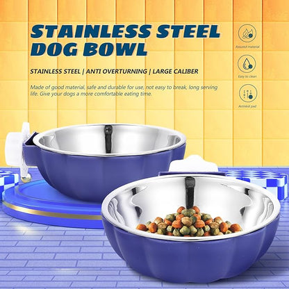 INOOMP Hanging Stainless Steel Dog Feeding Bowl Large Blue Sturdy Pet Feeding Accessory for Puppies and Dogs Household Water and Food Dish