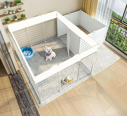 Dog Playpen Indoor with Door, DIY Puppy Play Pen Portable Metal Wire Yard Fence Small Animal Exercise Cage for Big-Sized Dog (White(Big