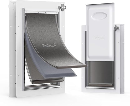 Baboni 3-Flaps Pet Door for Interior and Exterior Doors, Steel Frame and Telescoping Tunnel, Strong and Durable Dog Door (Pets Up to 40 Lb) -Medium