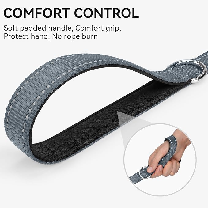 Joytale Dog Leash, 6 FT Double-Sided Reflective, Padded Handle Nylon Heavy Duty Leashes for Medium & Large Dogs Walking, Grey