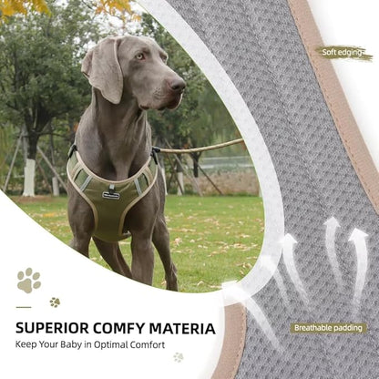 Dog Harness No Pull Adjustable Reflective,for Medium and Large Small Dog with Leash 59.06in (Khaki, M)
