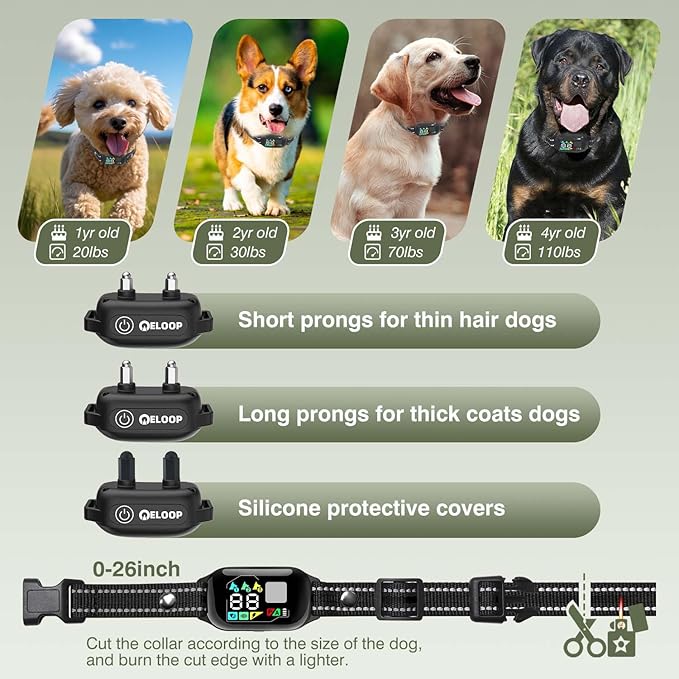 2-in-1 AI Anti-misoperation Smart Dog Bark Collar, Dog Training Collar with 3300FT Remote, IPX7 Waterproof Automatic Anti-Barking Device for 1 Dog with Beep, Vibration, Safe Shock Modes