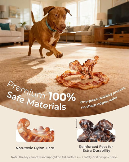 2 Pack Indestructible Dog Toys for Aggressive Chewers: Ultra-Dense Nylon, Bacon Flavor Chew Bones, Heavy Duty Tough Toys for Large Dogs 20-90 lbs, Long Lasting & Keep Them Busy