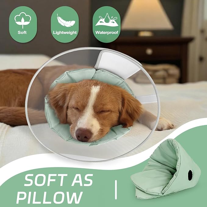 Dog Cone Collar for Recovery: Soft Elizabethan Collar Alternative to Stop Licking, Adjustable Pet Cone for Large, Medium, Small Dogs, for Surgery, Spay, Injury, Skin Treatment (Light Green, L)