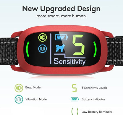 FAFAFROG Dog Bark Collar for Large Medium Small Dogs, Rechargeable Smart Bark Collar, Anti Barking Training Collar with 5 Adjustable Sensitivity Beep Vibration (Red)