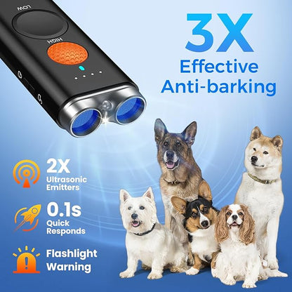 Dog Bark Deterrent Device, Anti Barking Device for Dogs Training Indoor Outdoor No More Bark Ultrasonic 2X Effective Emitters 50ft Range to Stop Neighbors Dog Barking Rechargeable for All Dogs
