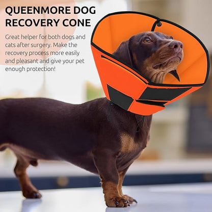 Queenmore Dog Cones for Small Dogs, Soft Cone for Dogs, Dog Cone Collar to Prevent Licking Wounds, Adjustable Comfy Cones for Pets, Adjustable Elizabethan Collar for Cat, Orange S