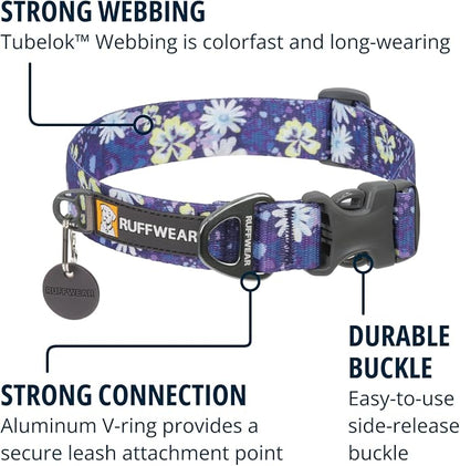 Ruffwear, Front Range Dog Collar, Adjustable Tubelok Webbing, Lightweight, Side Release Buckle, Aluminum V-Ring, Durable for Everyday Use, Wildflower, 20"-26"