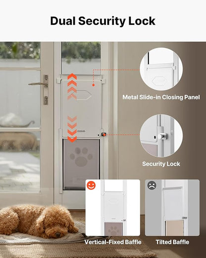 VEVOR Dog Door for Sliding Glass Door, 91 to 96 in Adjustable Height, Aluminum Alloy Frame with Metal Rotating Hinges, Lock Design, 8 1/4 x 12 1/4 in Flap, Sliding Glass Pet Door for Renters