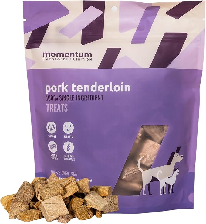 Momentum Carnivore Nutrition Freeze-Dried Pork Tenderloin Dog Treats & Cat Treats – Single-Ingredient, High-Protein, Grain-Free, Lean & Naturally Tender – Made in USA – 3.5 oz Bag