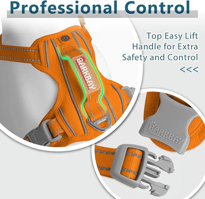 BARKBAY Dog Harness No Pull Oxford with ID Tag Pocket - Heavy Duty, Reflective, Easy Control for Large Dogs(Pumpkin Oxford,XS)