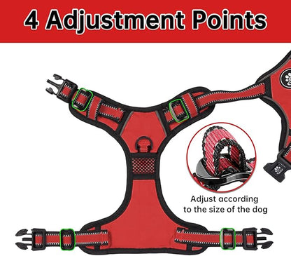 NESTROAD No Pull Dog Harness,Adjustable Oxford Dog Vest Harness with Leash,Reflective No-Choke Pet Harness with Easy Control Soft Handle for Small Medium Dogs(Medium,Red)