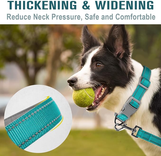 Dog Collar for Medium Small Large Dogs Reflective with Leash,Collar and Leash for Dogs,Soft Neoprene Padded 2 Pack(Blue,XS)
