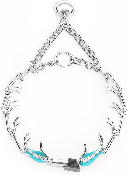 Herm Sprenger Chrome Plated Steel Dog Collar with Quick Release ClicLock Buckle and Biothane Insert Training Collar for Dogs Made in Germany (Sky Blue, 23in x 3.2mm(Neck Size up to19-20in))