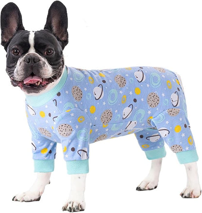 Dog Recovery Suit for Surgery Small Medium Dogs Onesie, Cute Soft Dog Pajamas Bodysuit Cone Alternative Prevent Licking Recovery Suit Female Male (Planet, Small)
