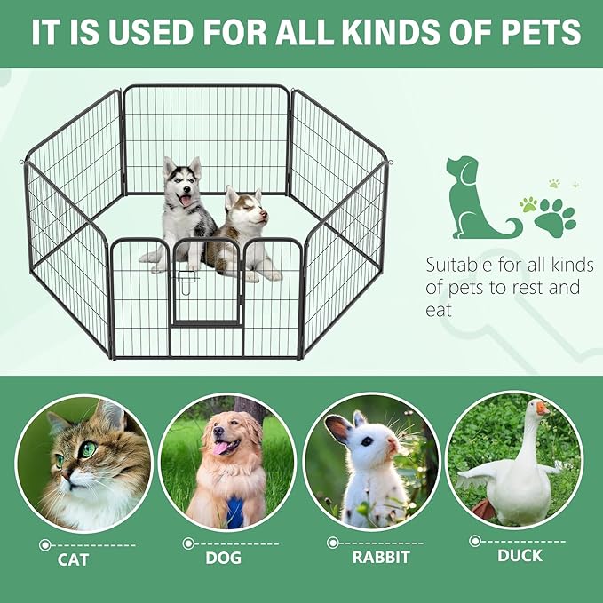 FDW Dog Playpen Dog Pen Dog Kennel 6 Panels 24 Inch Height Indoor Outdoor Folding Metal Portable Puppy Exercise Pen Heavy Duty Dog Fence for Yard Camping,Black