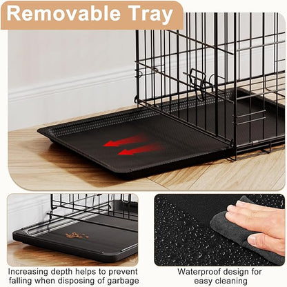 FDW 24inch Dog Crate Pet Cage with Metal Folding Design Plastic Tray Indoor Outdoor Dog Kennel Cage for Small Dogs,Black