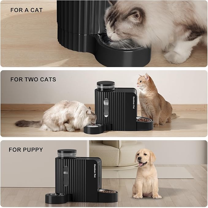 Gardner Pet Automatic Gravity Cat Food Feeder and Water Dispenser Stainless Steel Two-in-One Set Large Capacity Dispenser for Pets Dogs, Puppies, Kittens-(0.8 Gallons x 2)