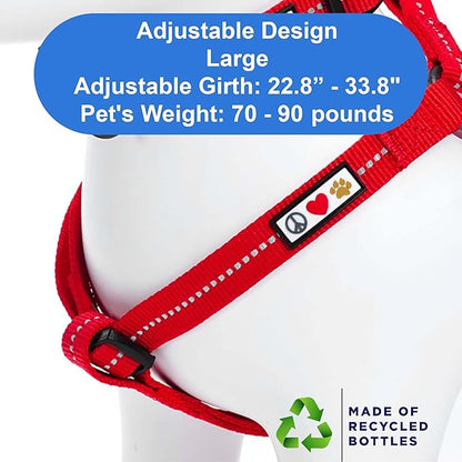 Pawtitas Recycled Reflective Step-in Dog Harness – Adjustable No-Pull Vest for Puppies to Seniors, Safe & Comfortable L Red