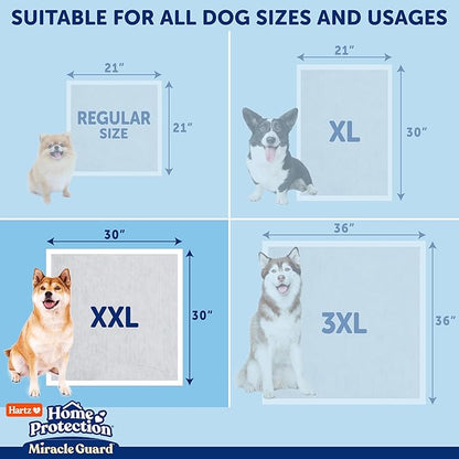 Hartz Miracle Guard Dog and Puppy Dog Pads Max Absorbency 24 Hour Use Odor Eliminating No Leaks, 2XL Size 20 Count