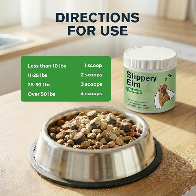 Slippery Elm Bark Powder for Dogs - Organic Herbal Digestive Support for Sensitive Stomachs, Gentle Gut & Throat Comfort, 2 fl oz