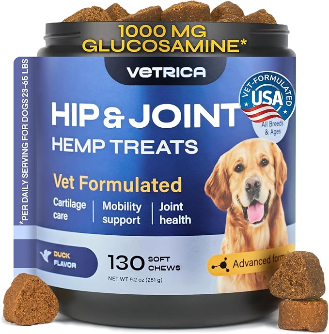 Glucosamine for Dogs - 32,500 mg per Pack with Chondroitin, MSM, Collagen - Dog Glucosamine Chews for Mobility Support - Hip and Joint Supplement for Small, Medium, Large Breeds - 130 Soft Duck Treats