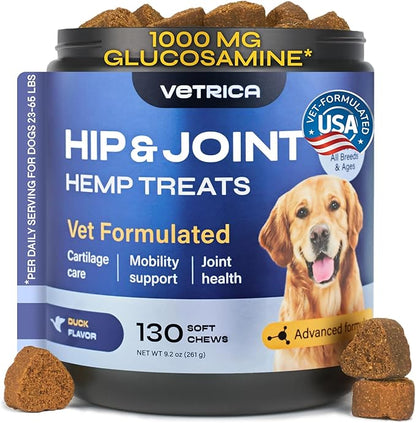 Glucosamine for Dogs - 32,500 mg per Pack with Chondroitin, MSM, Collagen - Dog Glucosamine Chews for Mobility Support - Hip and Joint Supplement for Small, Medium, Large Breeds - 130 Soft Duck Treats