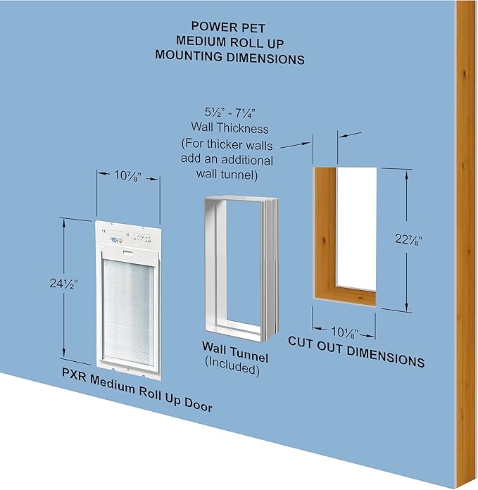 Power Pet Automatic ROLL UP Door by High Tech Pet Brand - Motorized Panel Rolls Up - Pet Operated - Remote App Control - 24/7 Exit & Entry Timers (Medium, Wall Mount)