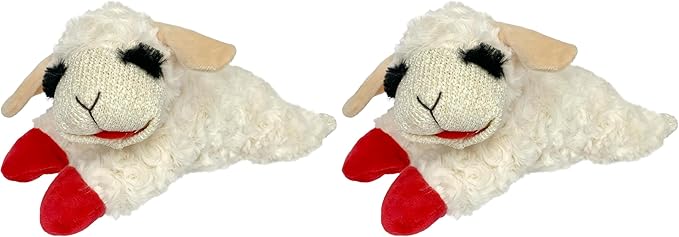 Multipet Lamb Chop Dog Plush Toy - Squeaky Toy for Small & Medium Dogs - Extra Soft Plush - Stuffed Animal for Cuddling & Playing (10",Cream,5 Squeakers),(Pack of 2)
