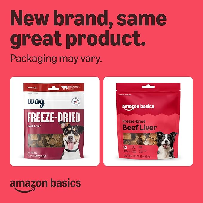 Amazon Basics Freeze-Dried Raw Single Ingredient Dog Treats (Previously Wag), Beef Liver, High Protein, Grain-Free, 3.3 Ounce (Pack of 1), Packaging may vary